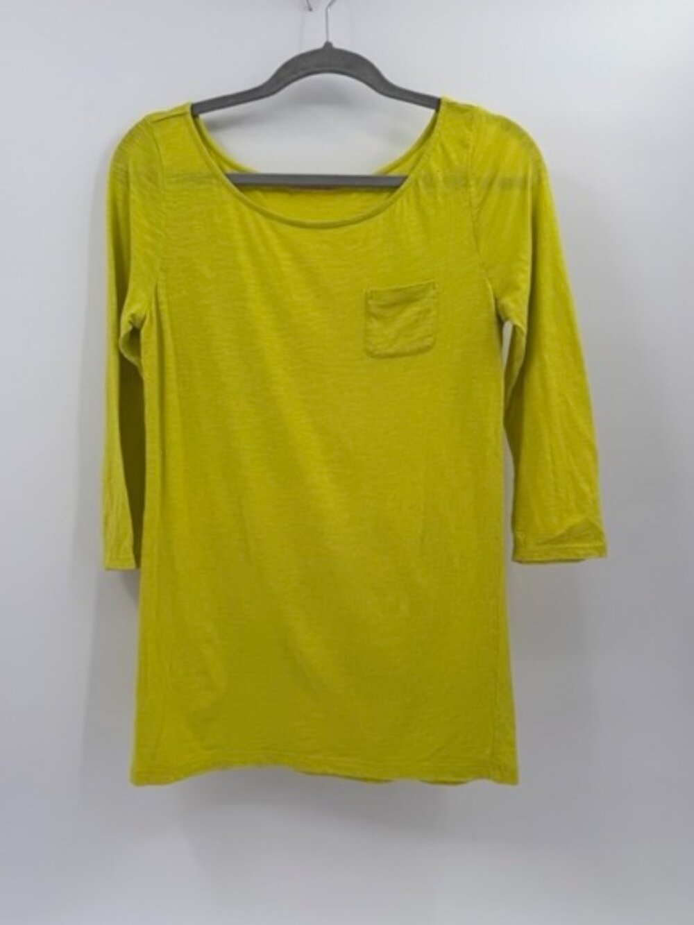 Loft Sunwashed Bateau Small Bright Lemon 3/4 Sleeve Scoop Neck Small Pocket Tee